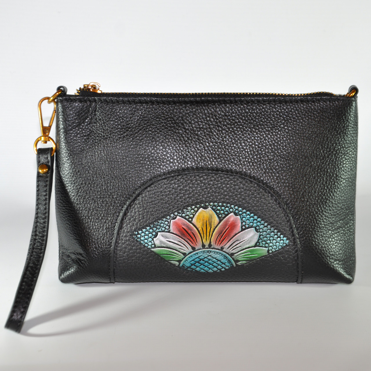 Сумка-клатч жіноча ручної роботи Сонячний квітка Blue чорна, фото 1