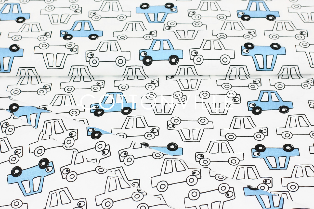 Сатин-твіл Блакитні машинки, фото 1