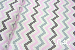 Тканина сатин Зигзаг сіро-рожевий 26 мм
