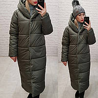 Зимняя куртка пуховик Oversize, артикул 521, цвет серо-зеленый