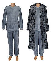 Набор мужской махровый / пижама с халатом 18312 18057 Classic Grey Alphavit вельсофт, р.р.48-50