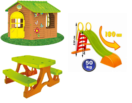 Дитячий майданчик будиночок, гірка, столик Mochtoys, фото 1