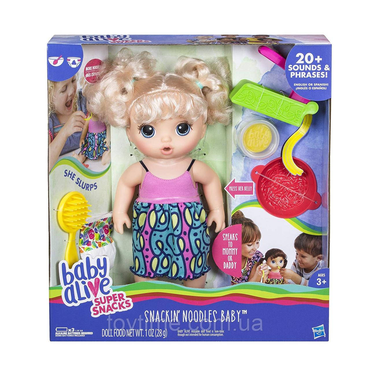 Baby Alive Super Snacks Snackin' Noodles Baby (Blonde) / Пупс Baby Alive Лялька та локшина від Hasbro (англ.)