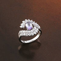 Кільце ХР родій р. 17.5 з білим каменем