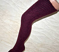 Стильные теплые бордовые высокие гетры с носком из шерсти 60 см