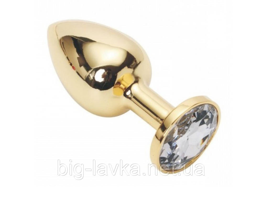 Золота анальна пробка з кристалом 4 см х 9,5 см Світлофіолетовий, фото 1