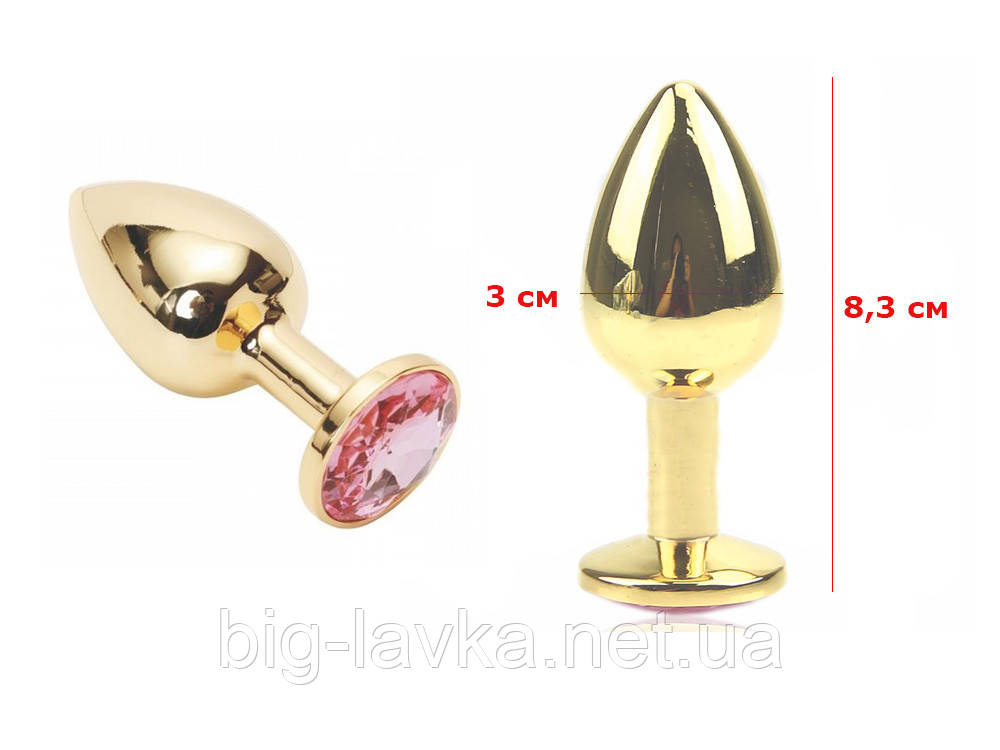 Золота анальна пробка з кристалом 3 см х 8,3 см Багатоцвіт, фото 1