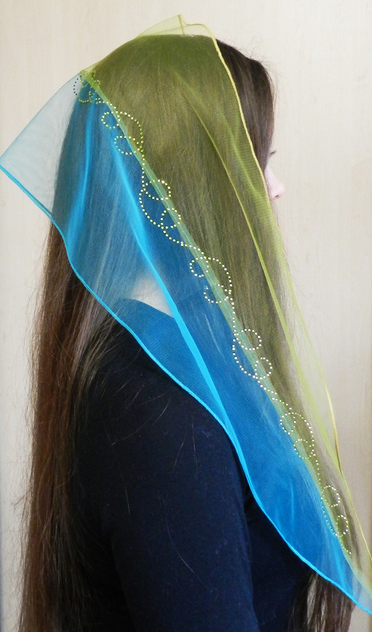 Шарф двоколірний "на зуб" зі стразами Ш-33, фото 1