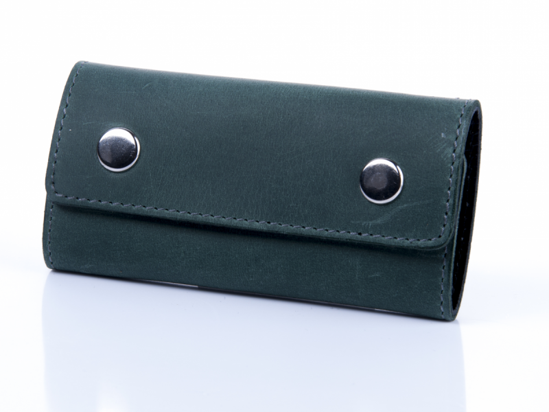 Ключниця шкіряна з карабінами під кожен ключ закривається на дві кнопки Shabby. Колір зелений, фото 1