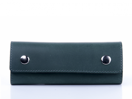 Ключниця шкіряна з карабінами під довгі кючі закриається на кнопки Shabby. Колір зелений, фото 1