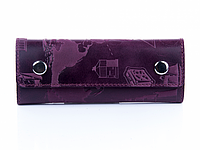 Ключница кожаная для длинных ключей с карабинами Shabby "7 чудес света". Цвет фиолетовый