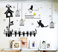 Наклейка для декора стены Кот с птичками