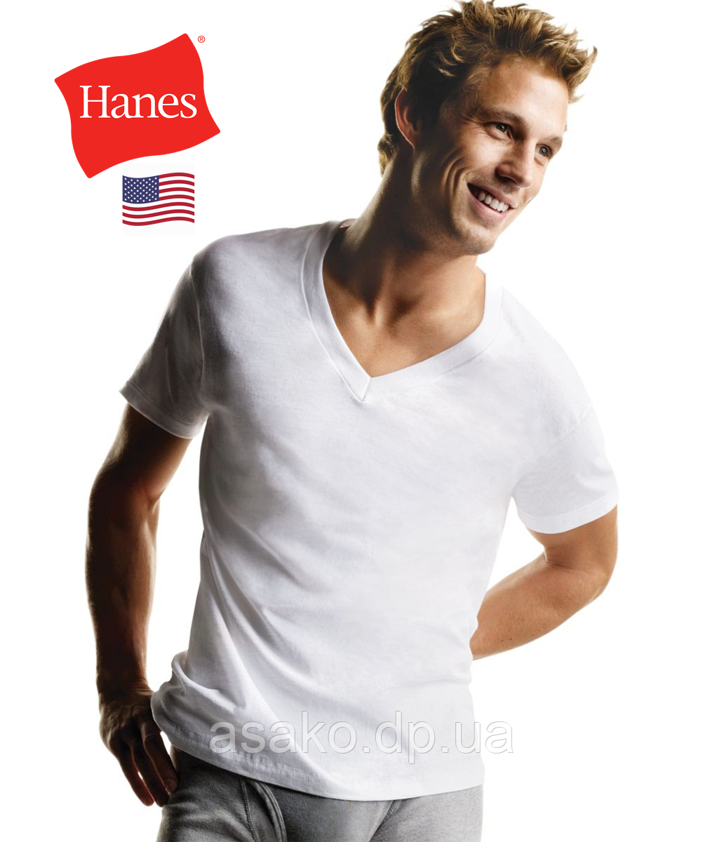 Футболка-білизна Hanes® в упаковці з 2 шт./ XL / 100% бавовна/V-подібна горловина/Оригінал зі США