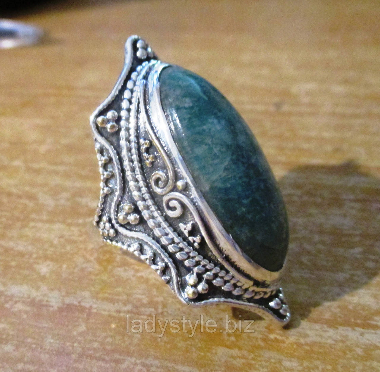 Серебряный перстень с натуральным амазонитом "Голубая дымка" , размер 18.2 - фото 6 - id-p852842282