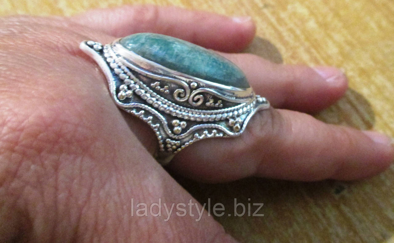 Серебряный перстень с натуральным амазонитом "Голубая дымка" , размер 18.2 - фото 3 - id-p852842282