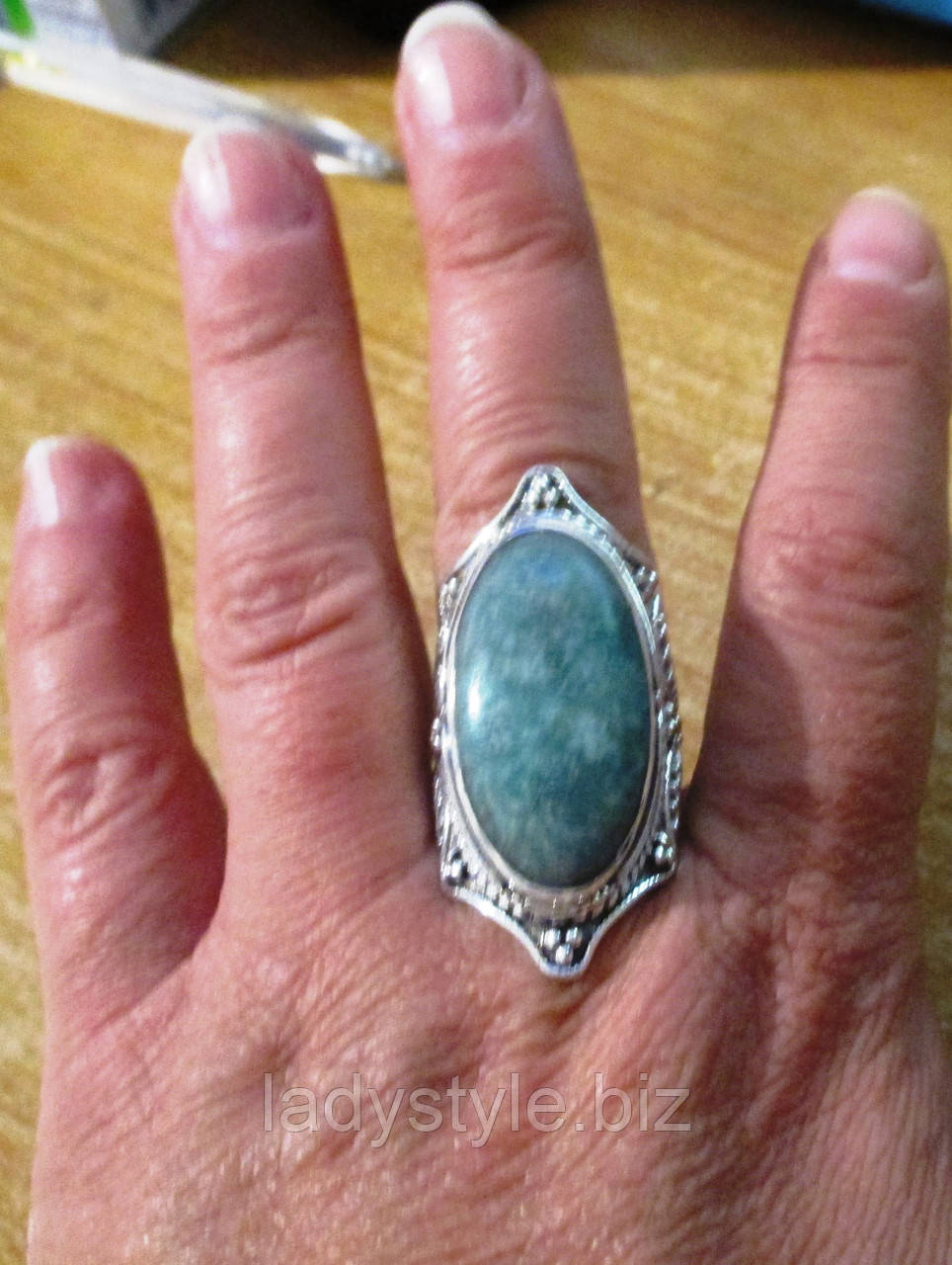Серебряный перстень с натуральным амазонитом "Голубая дымка" , размер 18.2 - фото 8 - id-p852842282