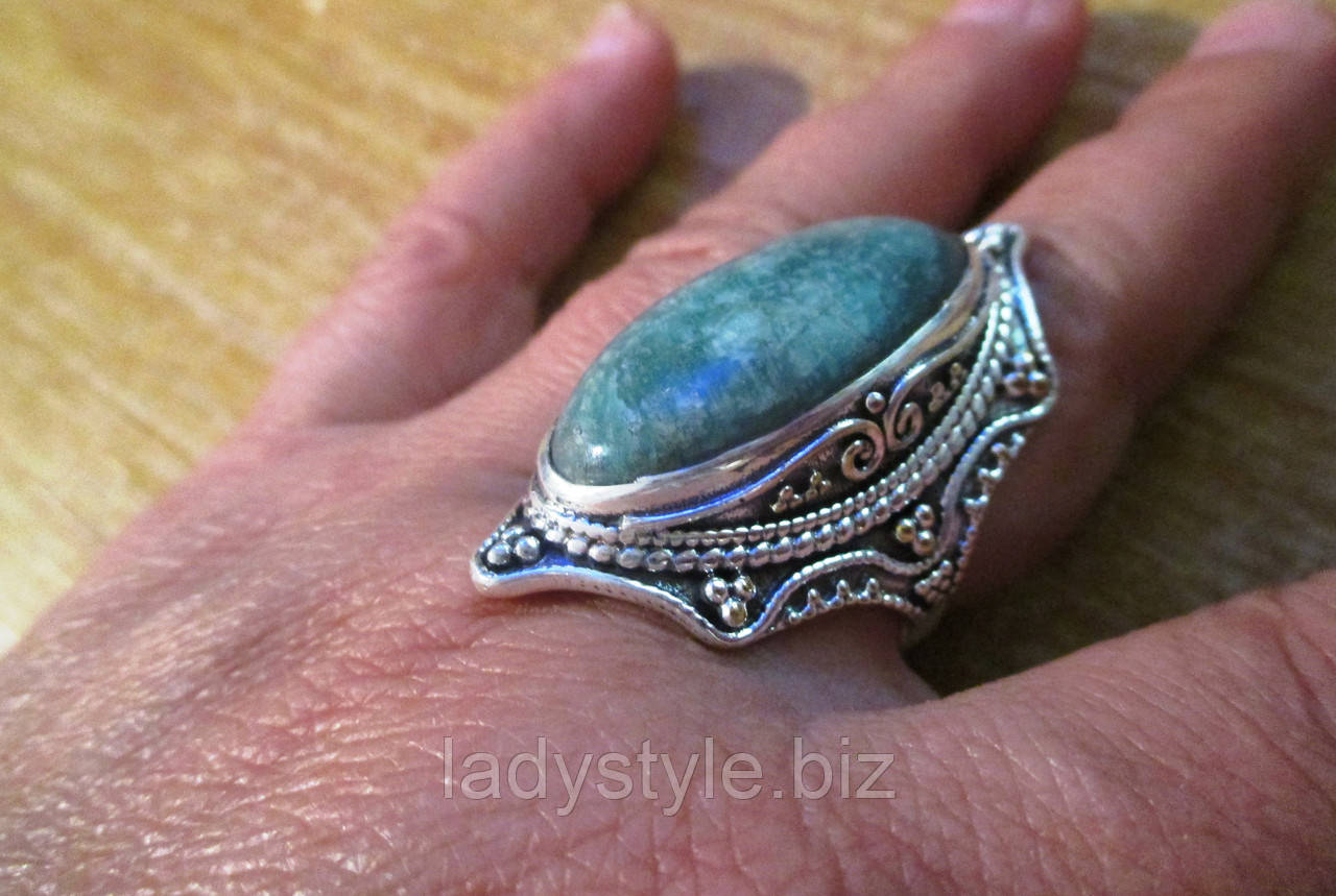 Серебряный перстень с натуральным амазонитом "Голубая дымка" , размер 18.2 - фото 10 - id-p852842282