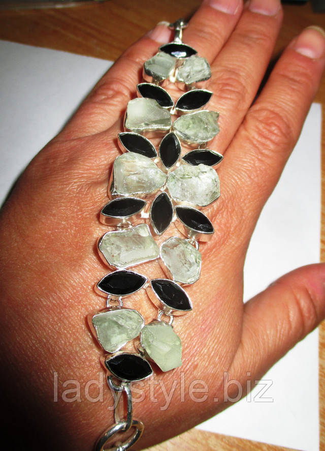 Серебряный браслет с аквамарином и ониксом от студии LadyStyle.Biz украшения серебро лабрадор кольцо перстень купить подарок