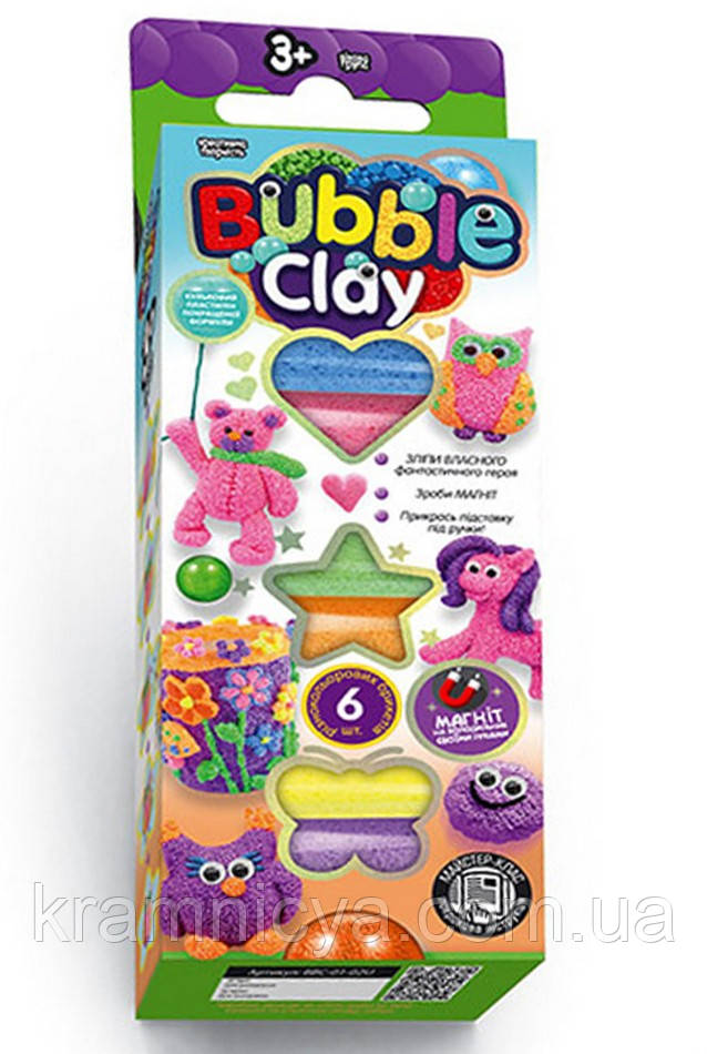 Кульковий пластилін «BUBBLE CLAY», 6 кольорів (BBC-01-01U)