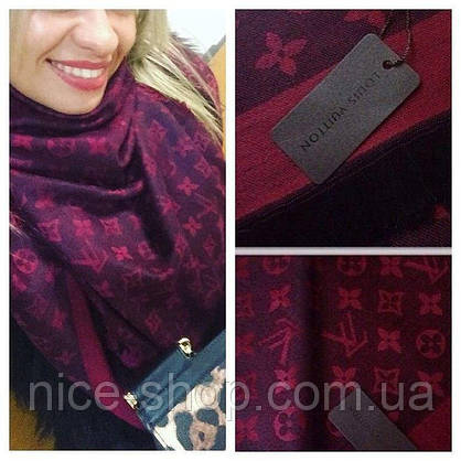 Хустка Louis Vuitton бордово-малинова комбі, фото 4