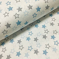 Ткань поплин звезды серо-голубые на белом (ТУРЦИЯ шир. 2,4 м) №32-190