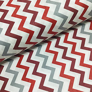 Тканина поплін зигзаг сіро-червоний на білому (ТУРЦІЯ шир. 2,4 м) (R-FR-0050)