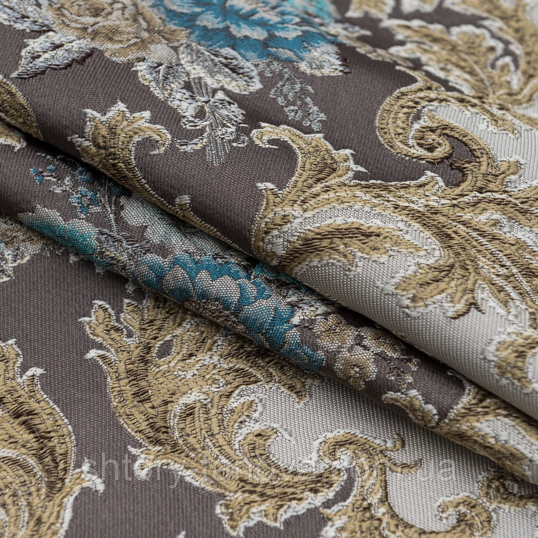 Жаккард прованс/ св. сірий т. беж-сірий,квіти блакитний, фото 1