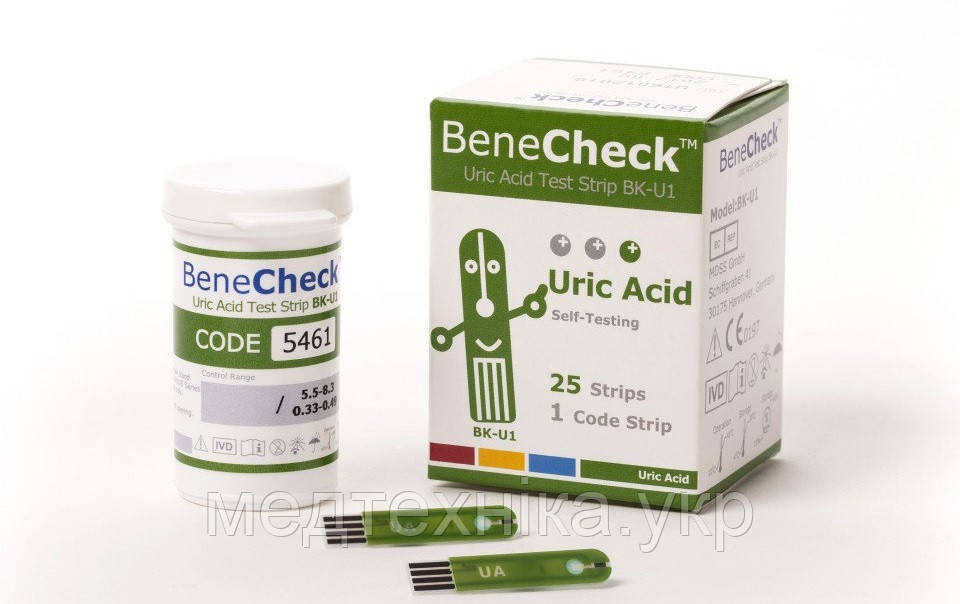 Тест-смужки BeneCheck BKP-U-S001 сечова кислота, 25 шт., Польща