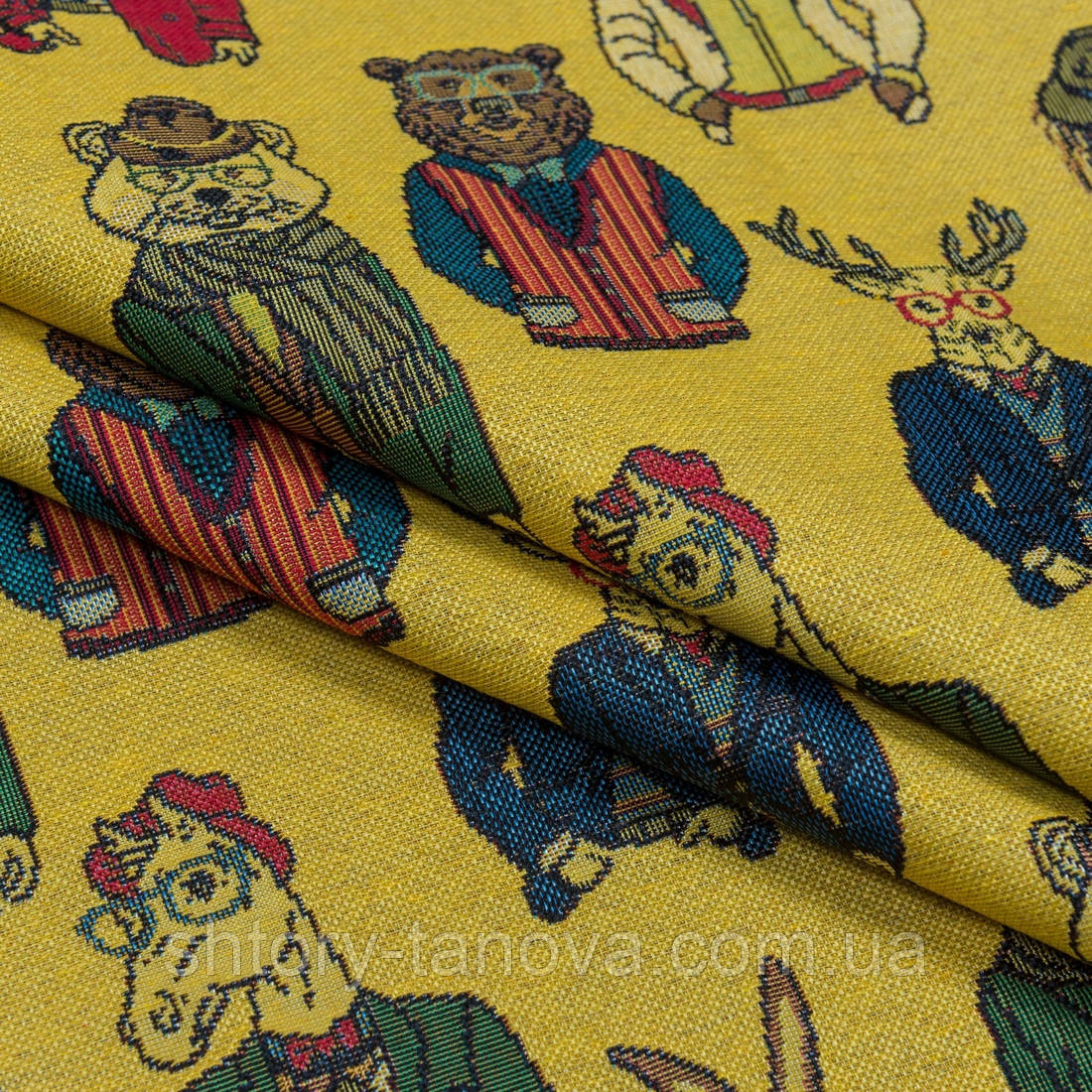 Жаккард animals фон жовтий,звірятка кольорові, фото 1