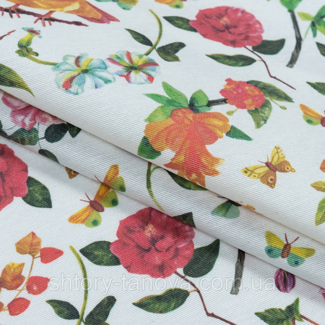Тканина з акриловою грунтовкою digital printing пташки