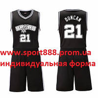 Черная форма Duncan №21 (майка+шорты) San Antonio Spurs