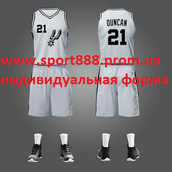 Сіра форма Duncan №21 (майка+шорти) San Antonio Spurs