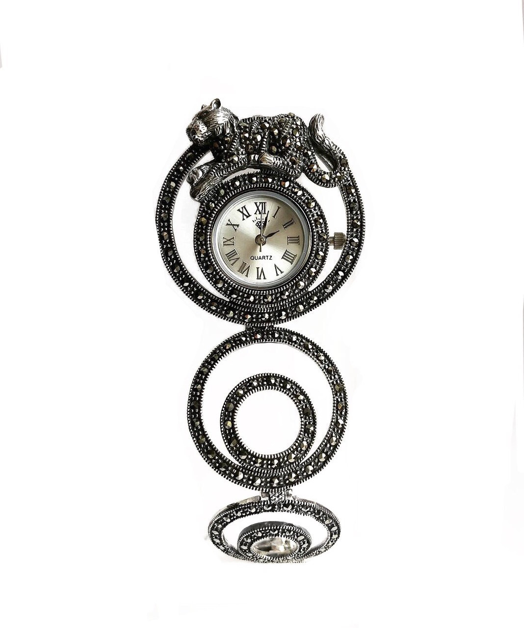 Годинник із крапельного срібла 925 Beauty Bar з тигром і марказитами