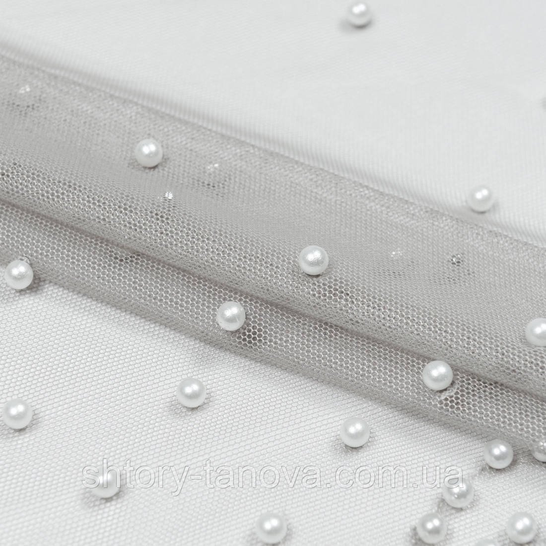 Тюль вишивка перлинка сірий з фестоном, фото 1