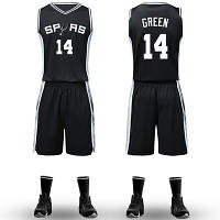 Черная форма Green №14 (майка+шорты) San Antonio Spurs