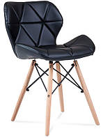 Стул Invar черная экокожа, на деревянных ножках, скандинавский стиль, дизайн Charles Eames