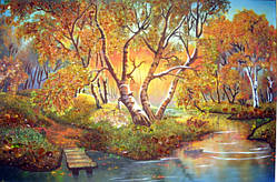 Картина з бурштину пейзаж "Струмок" П-10