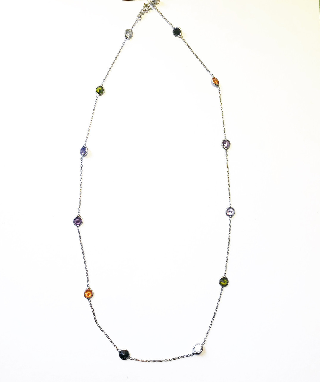 Ланцюжок кольє зі срібла 925 Beauty Jewels кольорові циркони