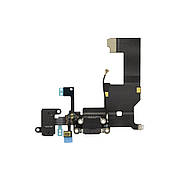 Шлейф для iPhone 5, з роз'ємом зарядки, з коннектором навушників з мікрофоном, чорний