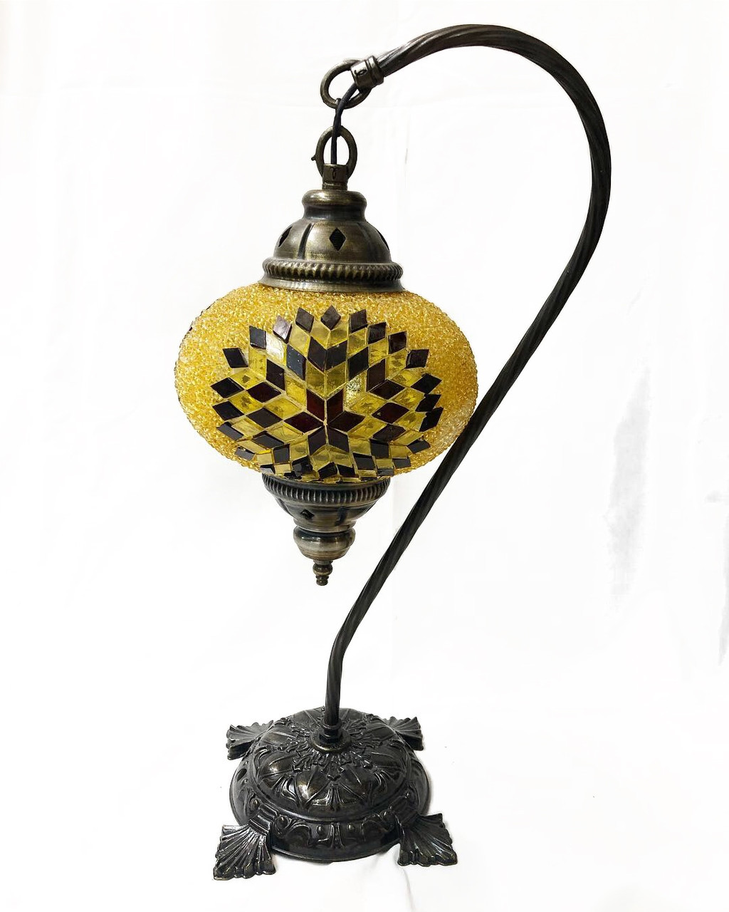Настільний вигнутий турецький світильник кемел із мозаїки ручної роботи жовтий