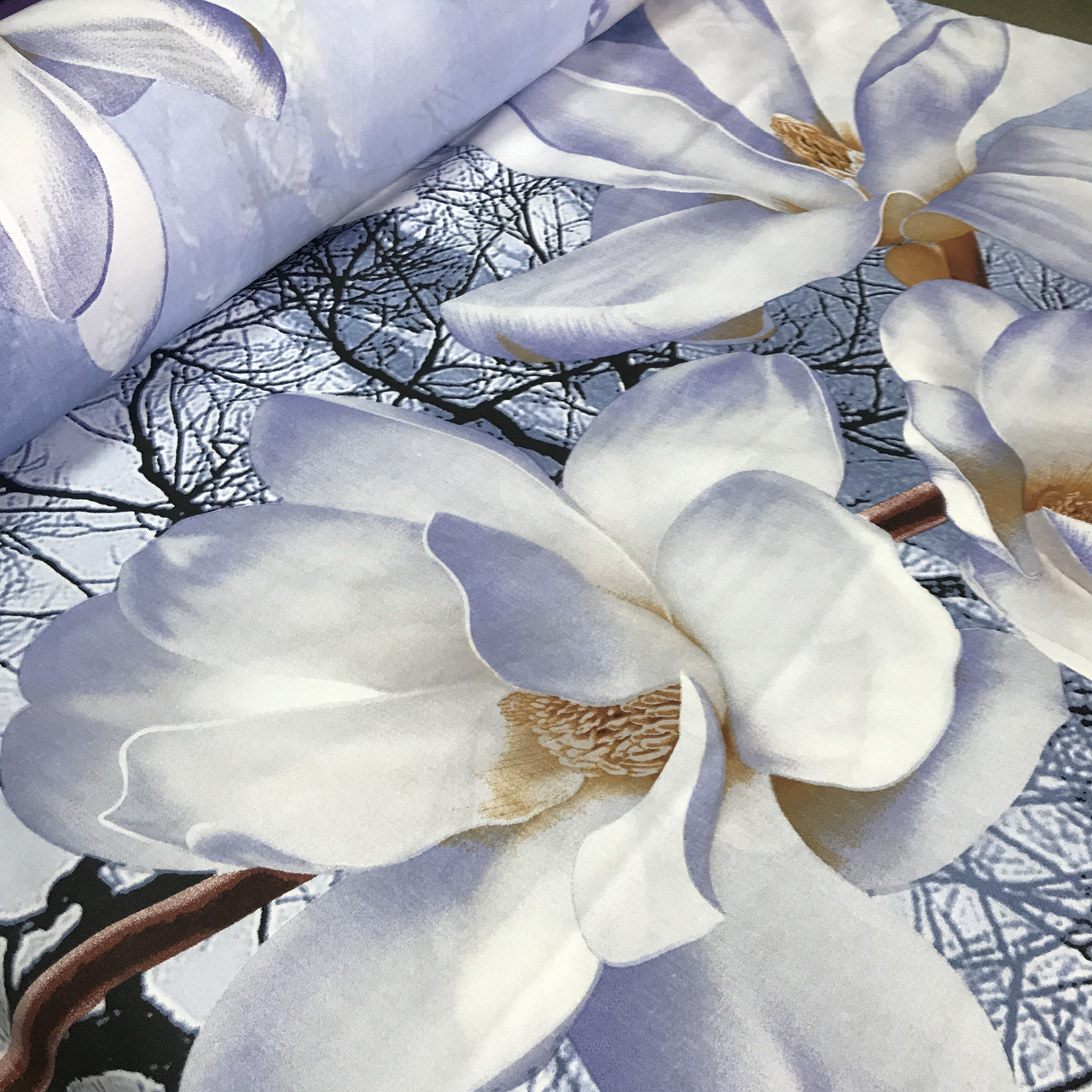 Ранфорс с 3д-рисунком Зимняя магнолия, ширина 220 см, фото 1