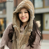 Жіночий капор з хутра кролика сірий, фото 5