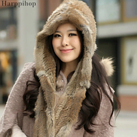 Жіночий капор із хутра кролика рудий