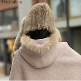 Жіночий капор з хутра кролика сірий, фото 8