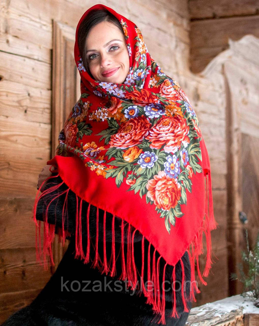 Хустка червона Півонії 120*120