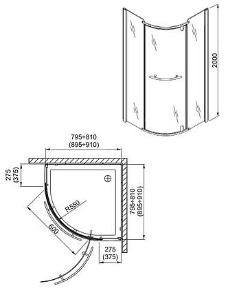 Півкругла душова кабіна Aquaform PUENTA SWING 900x900x2000, фото 2