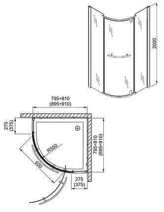 Півкругла душова кабіна Aquaform PUENTA WIND 900x900x2000, фото 2