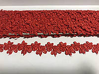 Тесьма кружево цветочками с лепестками 2,5 см цвет красный 9 м в рулоне