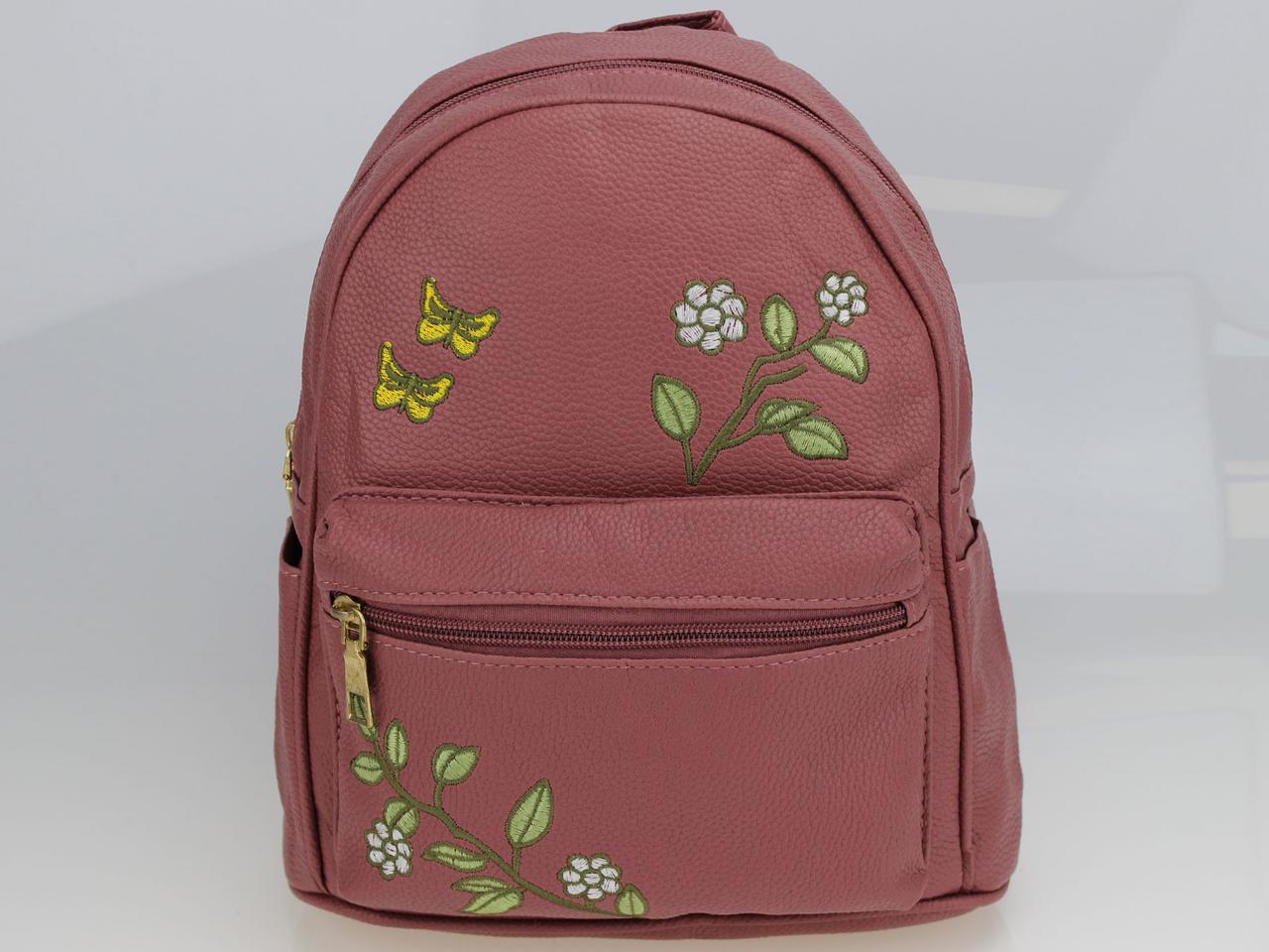 Рюкзак R-1-1-9 з вишивкою метелики рожевий