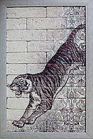 Картина современная на гипсовом кирпиче "Тигр в прыжке" 43смх62см